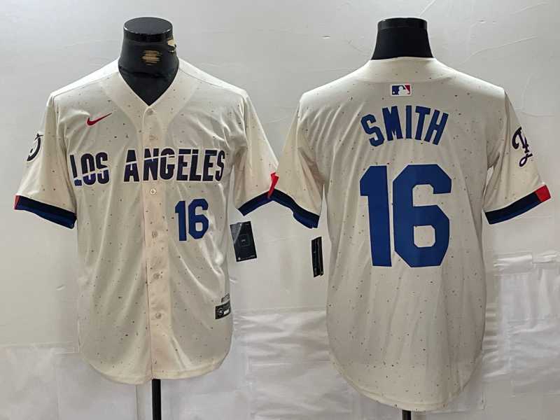 Men%27s Los Angeles Dodgers #16 Will Smith Number Cream 2024 City Connect Limited Stitched Jerseys->los angeles dodgers->MLB Jersey